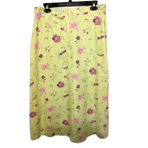 NWT Vintage Westbound Linen Cotton Midi Skirt Green Purple Floral Slit M